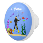 Funny scuba-duiker en cartoon van zee keramische knop (Rechts)