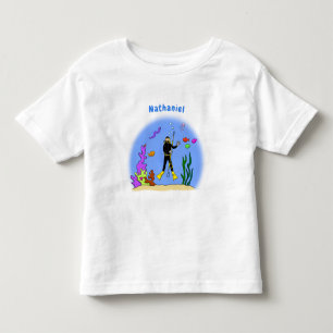 Funny scuba-duiker en cartoon van zee kinder shirts