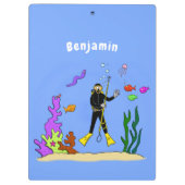 Funny scuba-duiker en cartoon van zee klembord (Achterkant)