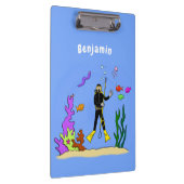 Funny scuba-duiker en cartoon van zee klembord (Rechts)