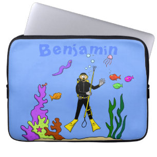 Funny scuba-duiker en cartoon van zee laptop sleeve