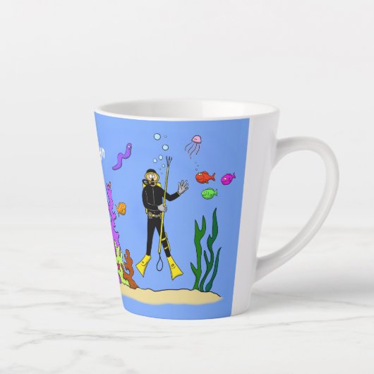Funny scuba-duiker en cartoon van zee latte mok (Rechts)