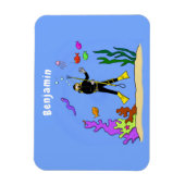 Funny scuba-duiker en cartoon van zee magneet (Verticaal)