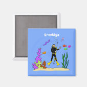 Funny scuba-duiker en cartoon van zee magneet (Voorkant / Achterkant)