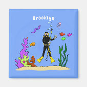 Funny scuba-duiker en cartoon van zee magneet (Voorkant)