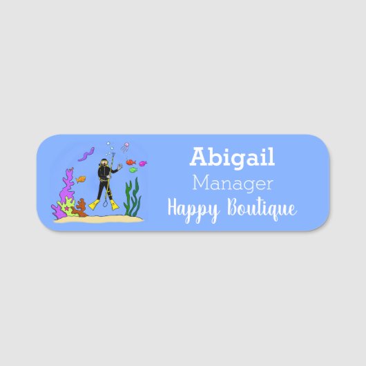 Funny scuba-duiker en cartoon van zee naamplaatje (Voorkant)