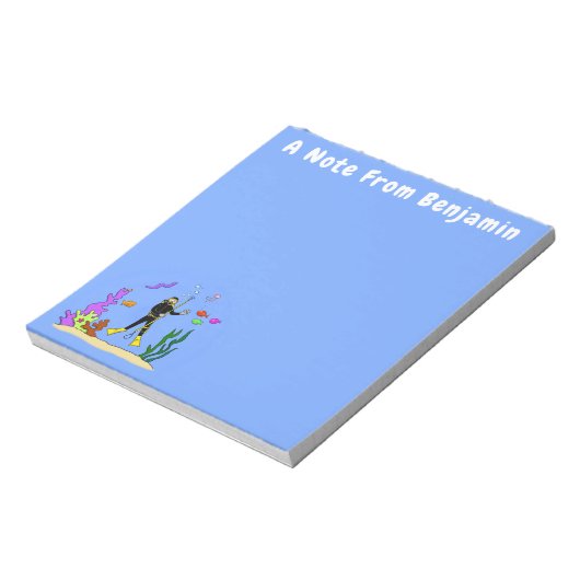 Funny scuba-duiker en cartoon van zee notitieblok (Linkerzijde)