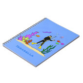 Funny scuba-duiker en cartoon van zee notitieboek (Linkerzijde)