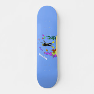 Funny scuba-duiker en cartoon van zee persoonlijk skateboard