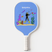 Funny scuba-duiker en cartoon van zee pickleball paddle (Voorkant)