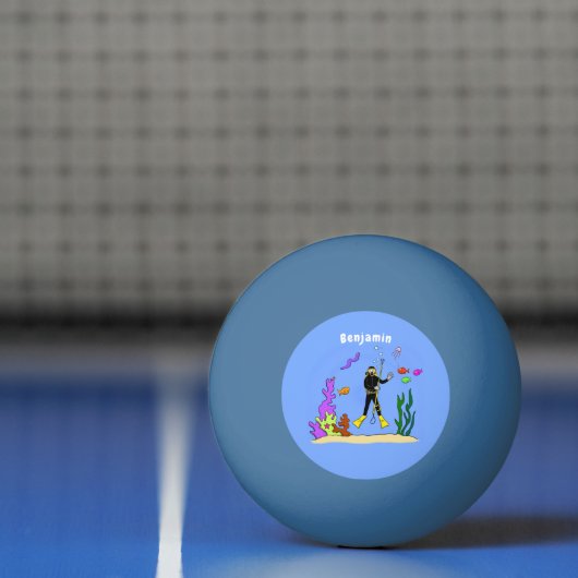 Funny scuba-duiker en cartoon van zee pingpongbal (Net)