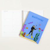 Funny scuba-duiker en cartoon van zee planner (Display)