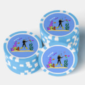 Funny scuba-duiker en cartoon van zee poker chips (Opstapeling)