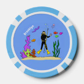 Funny scuba-duiker en cartoon van zee poker chips (Achterkant)