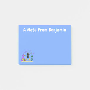 Funny scuba-duiker en cartoon van zee post-it® notes