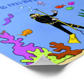 Funny scuba-duiker en cartoon van zee poster (Hoek)