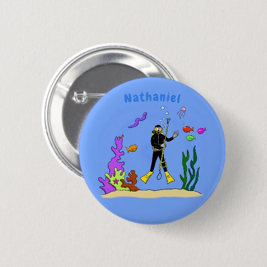 Funny scuba-duiker en cartoon van zee ronde button 5,7 cm (Voorkant /achterkant)