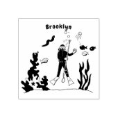 Funny scuba-duiker en cartoon van zee rubberstempel (Afrduk)