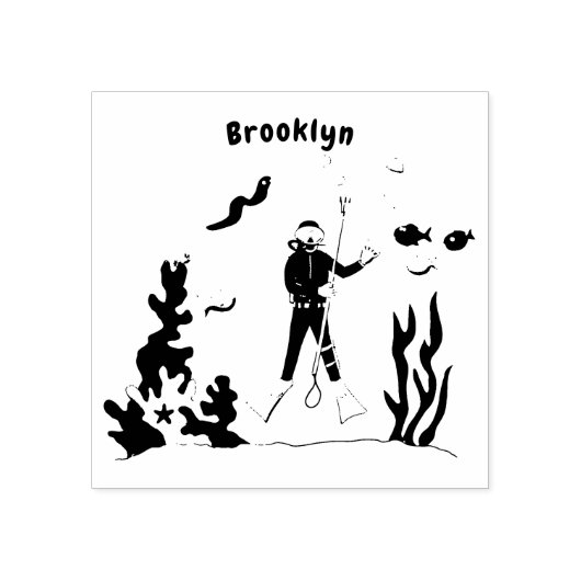 Funny scuba-duiker en cartoon van zee rubberstempel (Afrduk)