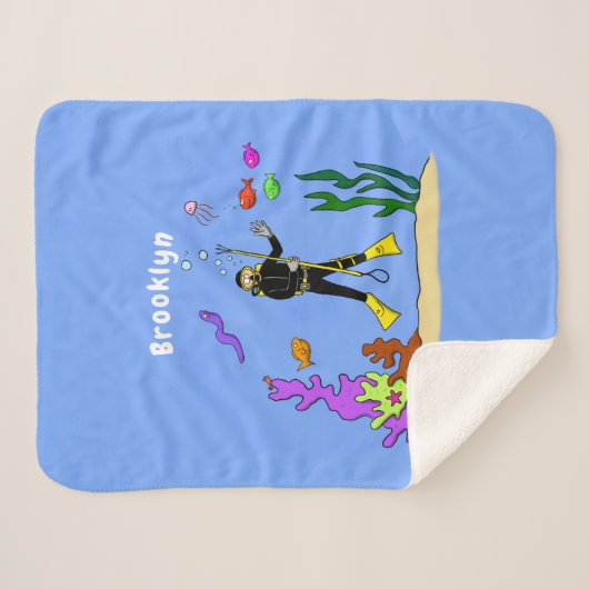 Funny scuba-duiker en cartoon van zee sherpa deken (Voorkant (horizontaal))