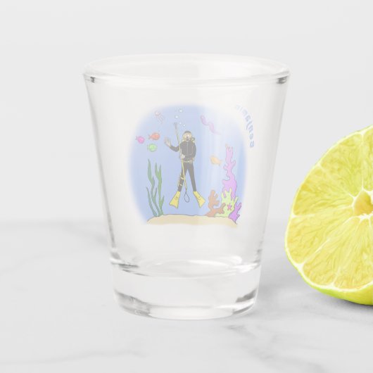 Funny scuba-duiker en cartoon van zee shot glas (Achterkant)