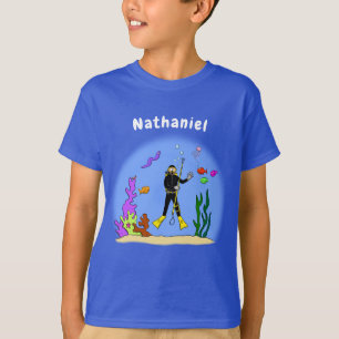 Funny scuba-duiker en cartoon van zee t-shirt