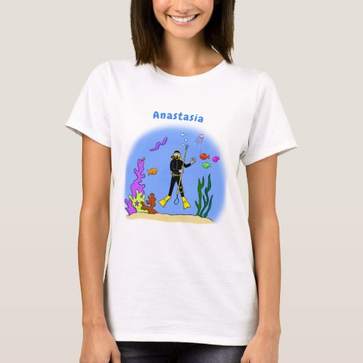 Funny scuba-duiker en cartoon van zee t-shirt (Voorkant)