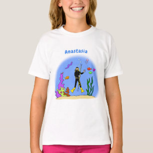 Funny scuba-duiker en cartoon van zee t-shirt