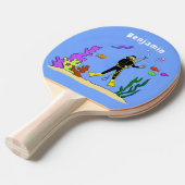 Funny scuba-duiker en cartoon van zee tafeltennisbatje (Voorkant Gekanteld)
