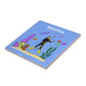 Funny scuba-duiker en cartoon van zee tegeltje (Zijkant)
