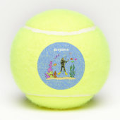 Funny scuba-duiker en cartoon van zee tennisballen (Achterkant)