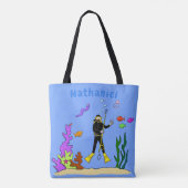 Funny scuba-duiker en cartoon van zee tote bag (Achterkant)