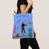 Funny scuba-duiker en cartoon van zee tote bag (Dichtbij)
