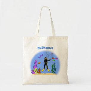 Funny scuba-duiker en cartoon van zee tote bag