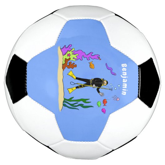Funny scuba-duiker en cartoon van zee voetbal (Gedraaid)