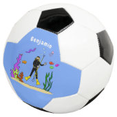 Funny scuba-duiker en cartoon van zee voetbal (Drie kwart)
