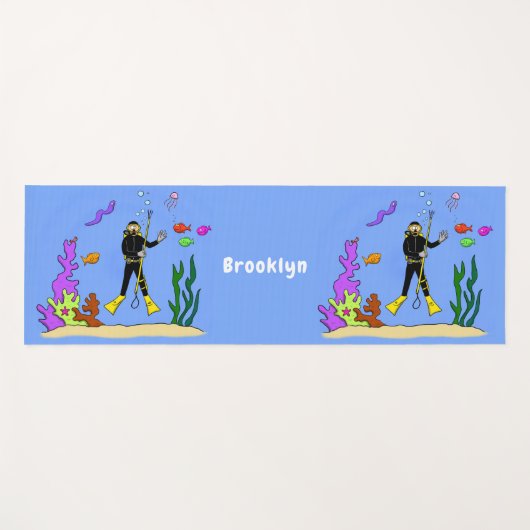Funny scuba-duiker en cartoon van zee yogamat (Voorkant (horizontaal))