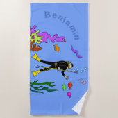 Funny scuba-duiker en vriendelijke cartoon handdoe strandlaken (Voorkant)