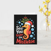 Funny Sea Horse Christmas Seahorse Santa Hat Kids  Kaart (Gele Bloem)