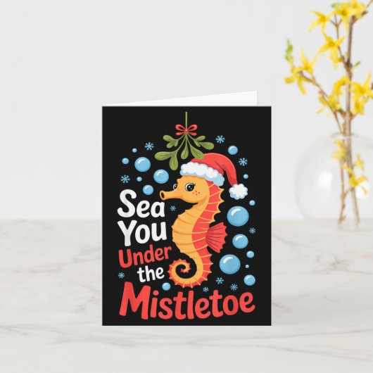 Funny Sea Horse Christmas Seahorse Santa Hat Kids Kaart (Gele Bloem)