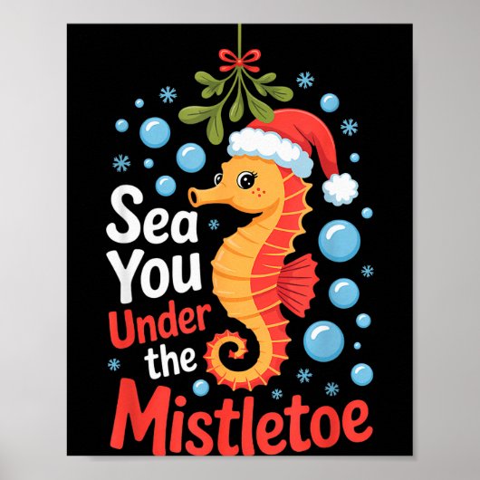 Funny Sea Horse Christmas Seahorse Santa Hat Kids  Poster (Voorkant)
