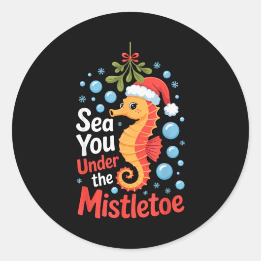 Funny Sea Horse Christmas Seahorse Santa Hat Kids  Ronde Sticker (Voorkant)