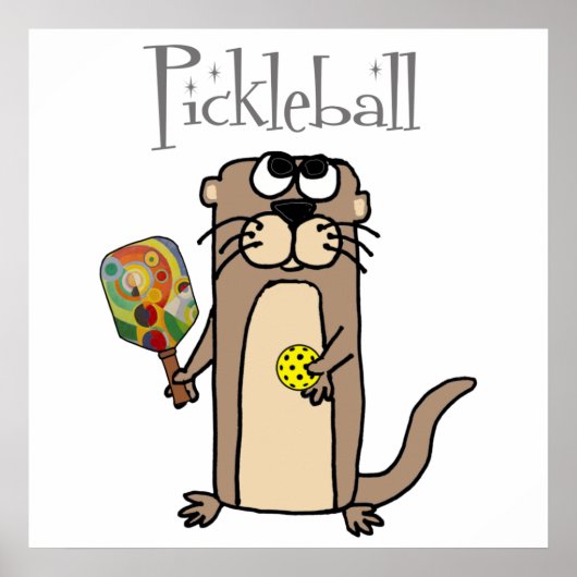Funny Sea Otter Playing Pickleball Sports Poster (Voorkant)