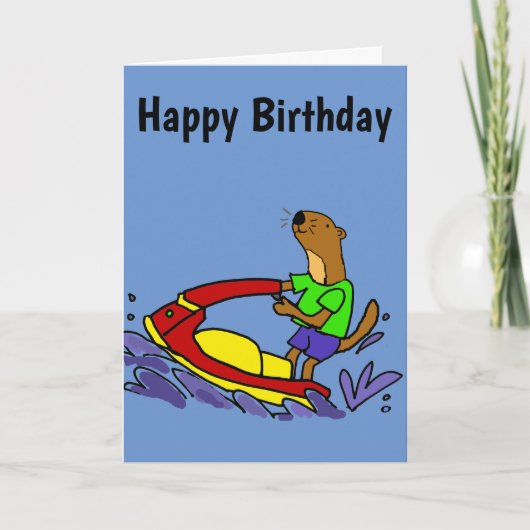 Funny Sea Otter Riding Jet Ski Cartoon Kaart (Voorkant)