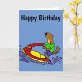 Funny Sea Otter Riding Jet Ski Cartoon Kaart (Gele Bloem)
