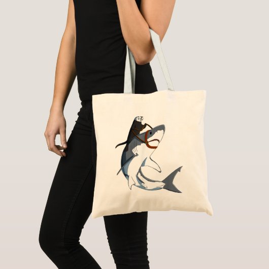 Funny Sea Otter Riding Shark Tote Bag (Voorkant (product))