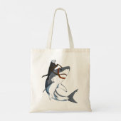 Funny Sea Otter Riding Shark Tote Bag (Achterkant)