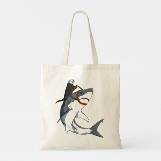 Funny Sea Otter Riding Shark Tote Bag (Achterkant)