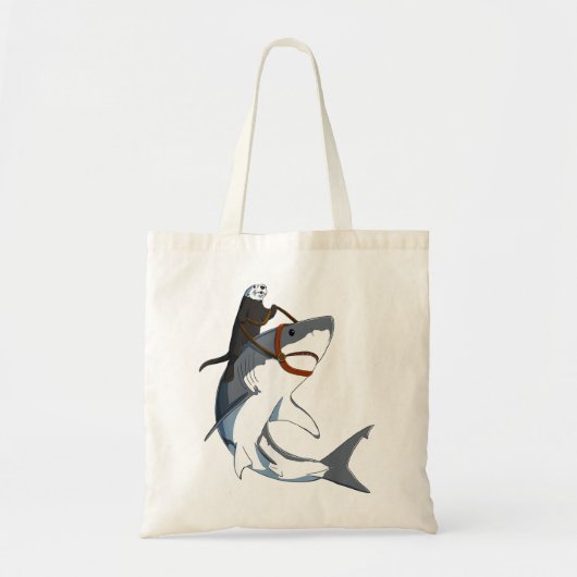 Funny Sea Otter Riding Shark Tote Bag (Voorkant)