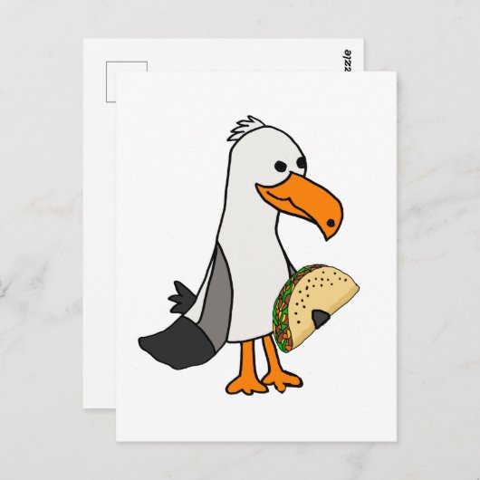 Funny Seagull Bird eet Taco Cartoon Briefkaart (Voorkant / Achterkant)
